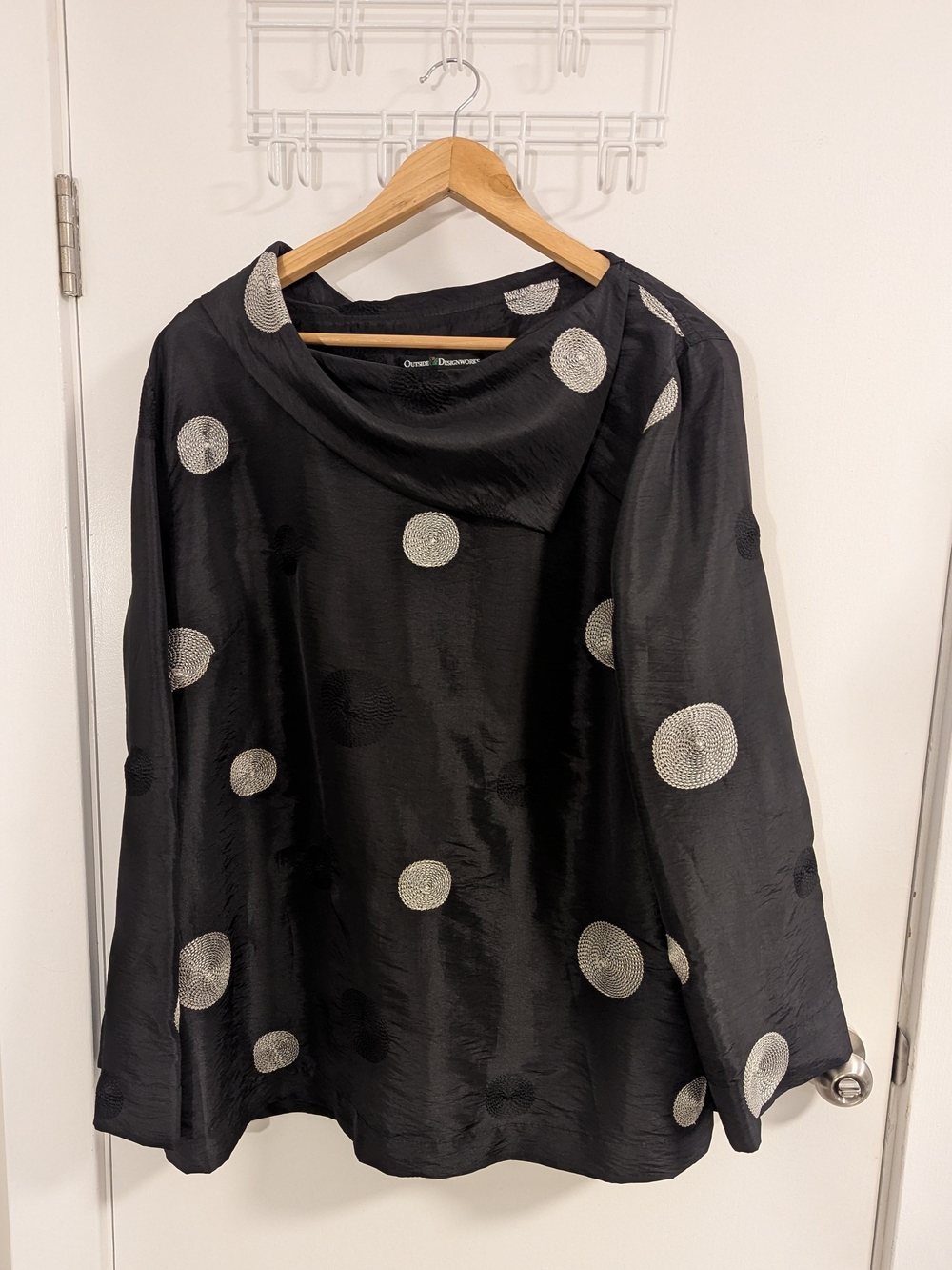 Black Polka Dot Satin Tunic with Contrasting Embroidered Dots
